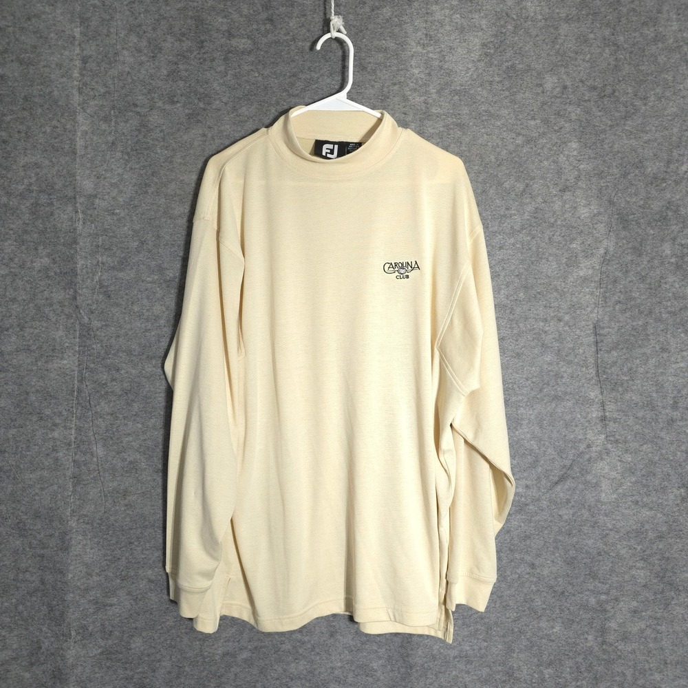 FootJoy Carolina Club Golf Mock Neck Shirt Mens Large Cream Long Sleeve Stretch